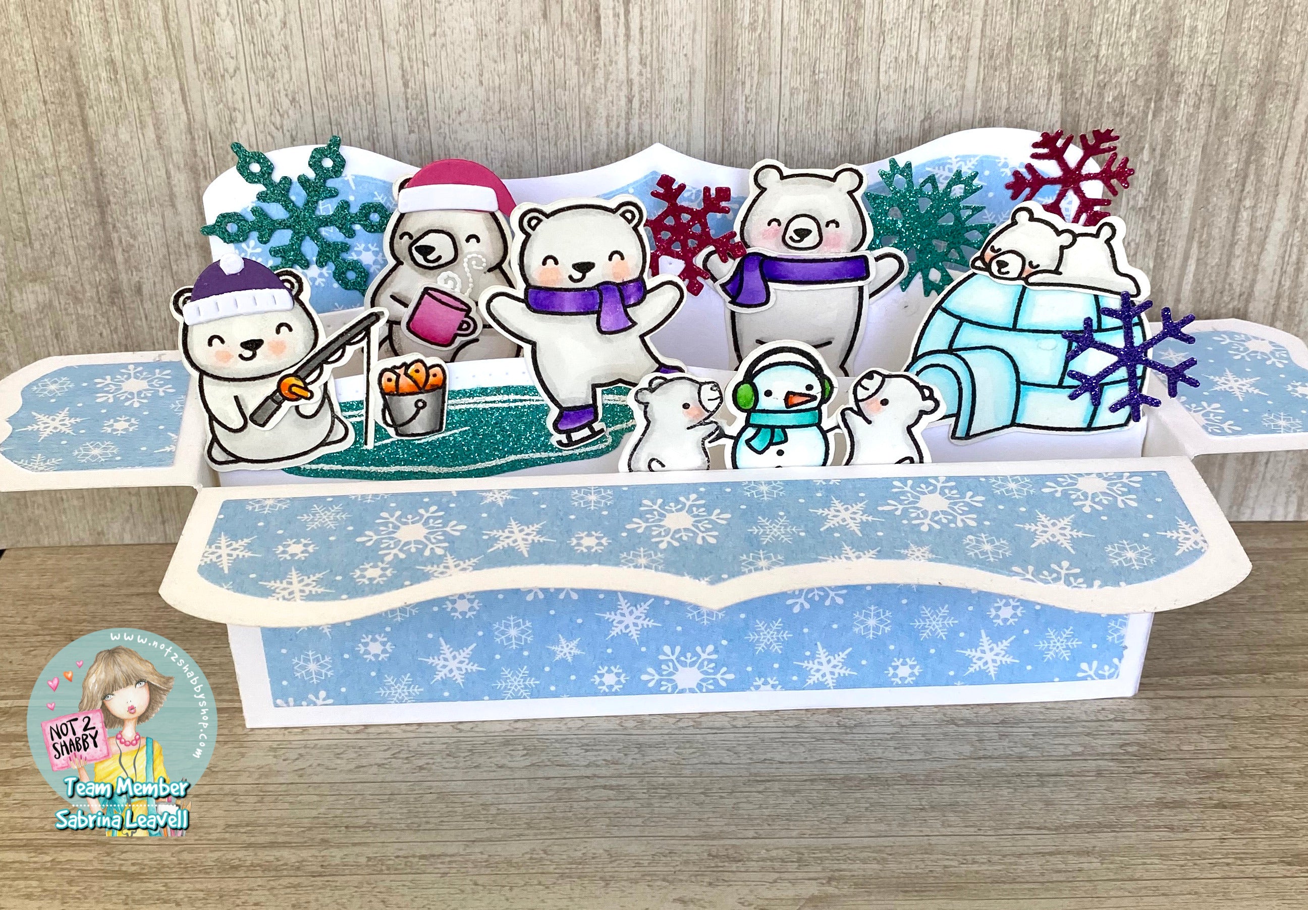 Lawn Fawn Polar Bear Slimline Pop up Box Card