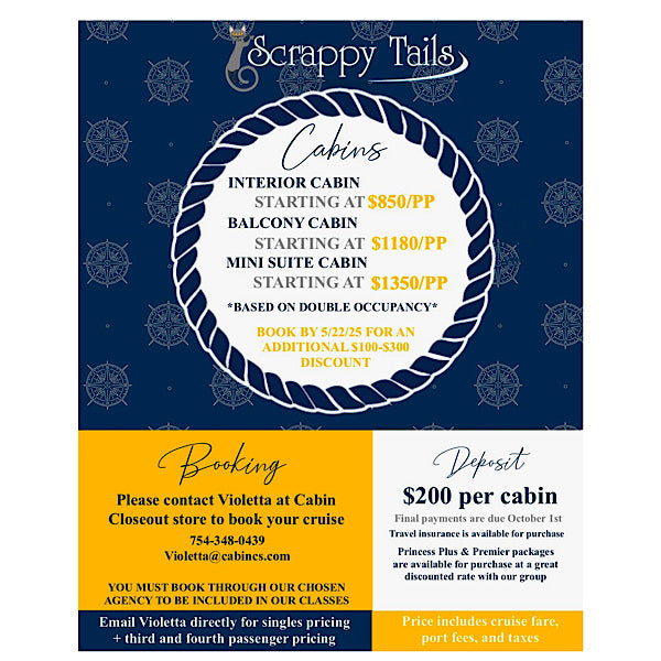 Scrappy Tails Crafty Caribbean Cruise Class Reservation Non-Refundable Deposit