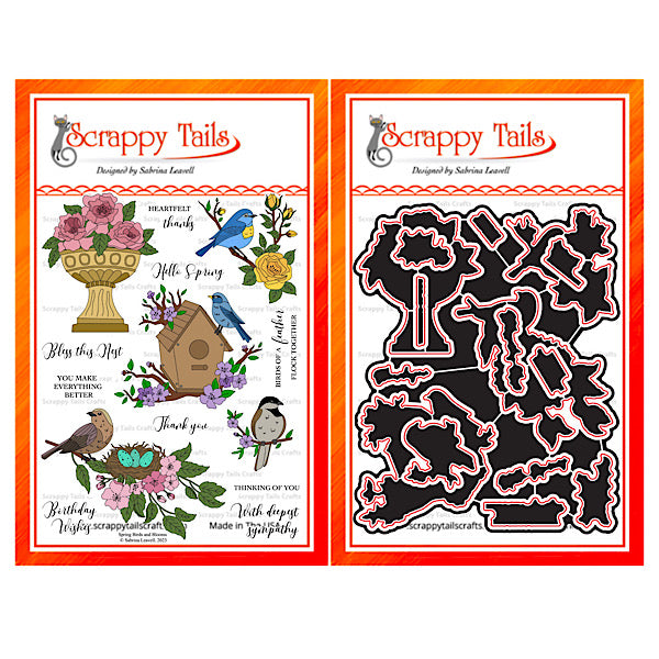 6x8 Birds & Blooms Stamp And Coordinating Metal Craft Die Bundle