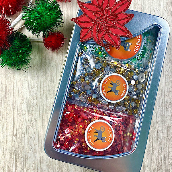 Special Value Christmas Tin with Embellishment Mixes - Red, Green & Gold